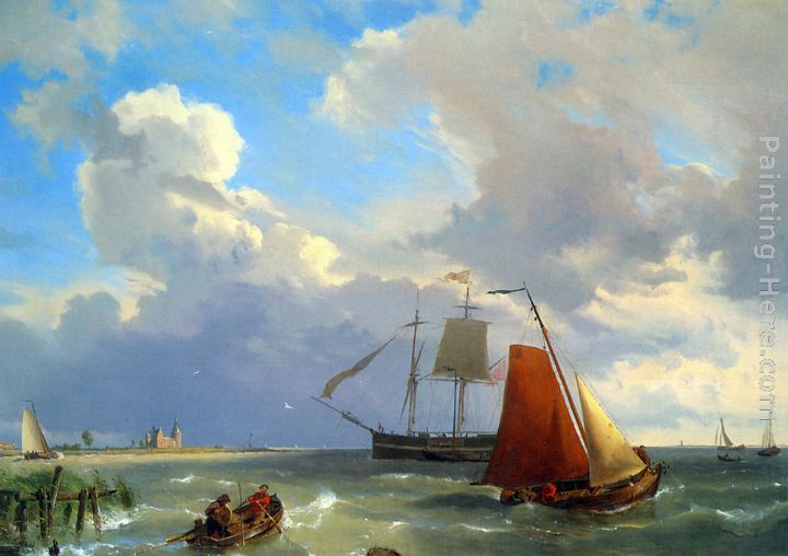 Shipping in a Choppy Estuary painting - Hermanus Koekkoek Snr Shipping in a Choppy Estuary art painting